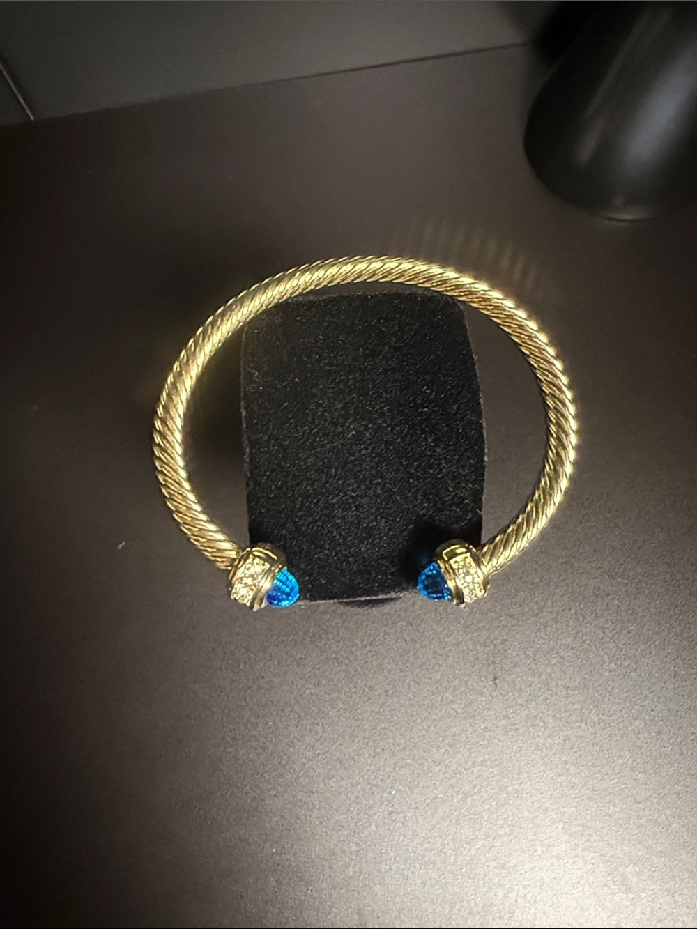 Gold-Tone Twist Cuff Bracelet with Blue Crystal Finials - Picture 5 of 6